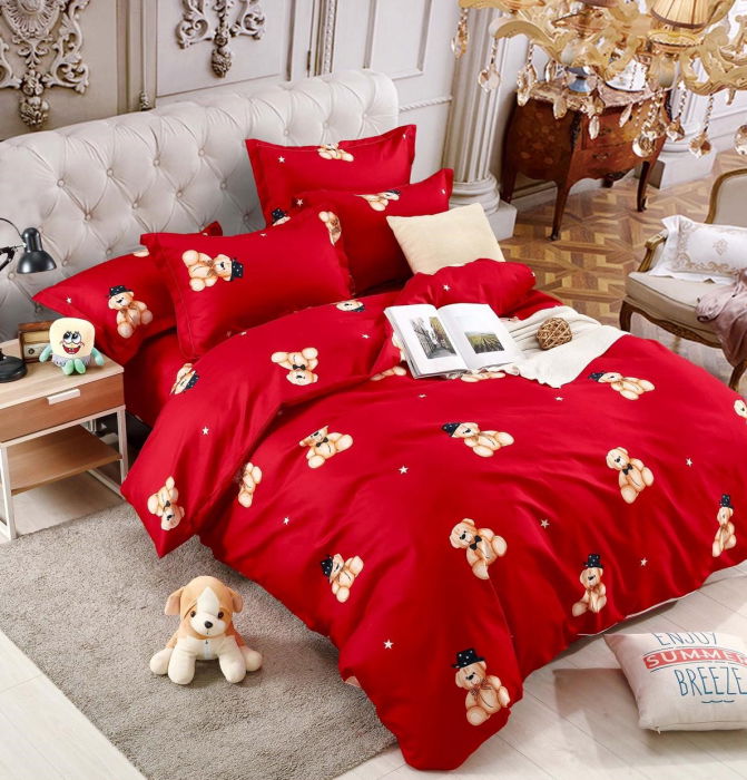 Lenjerie De Pat Finet Superior Cu Elastic - Rosie Cu Ursuleti [1]