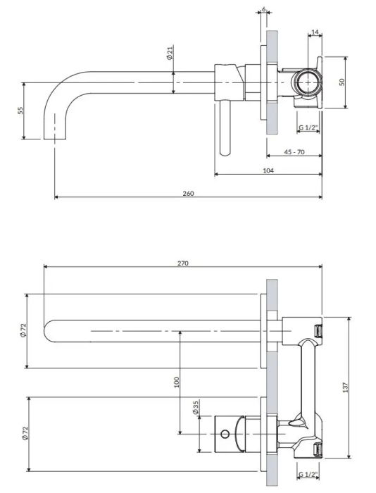 Baterie lavoar încastrată, instalare cu 2 orificii, auriu periat, OMNIRES Y [4]