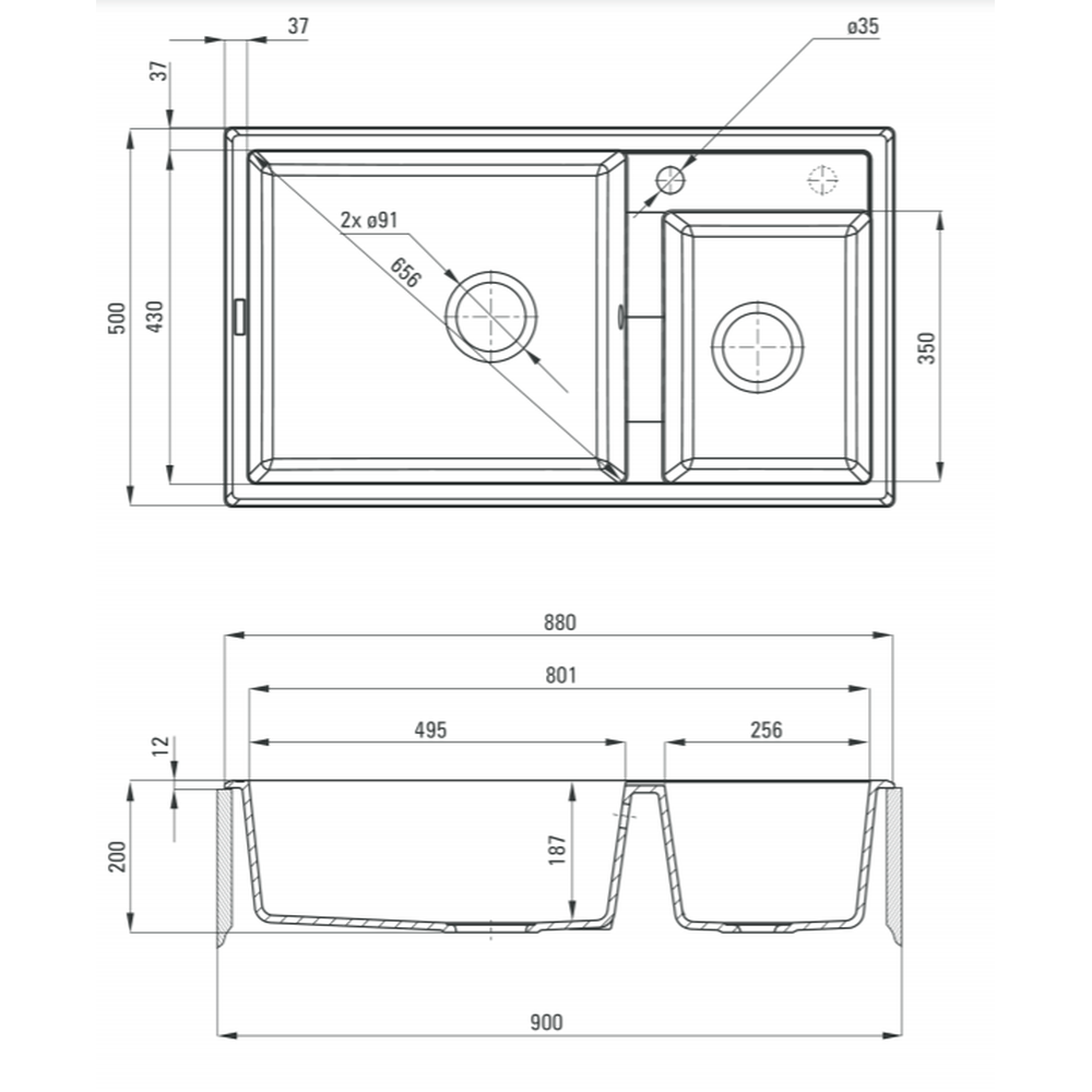 Chiuveta bucatarie compozit doua cuve negru mat Deante Eridan 100 [2]