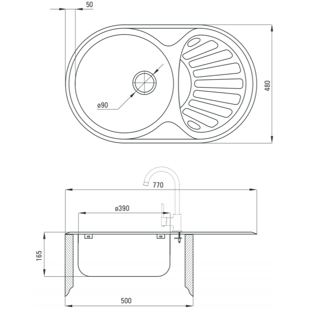 Chiuveta bucatarie inox satin cu picurator semirotunda, 77x48 cm, Deante Twist [2]