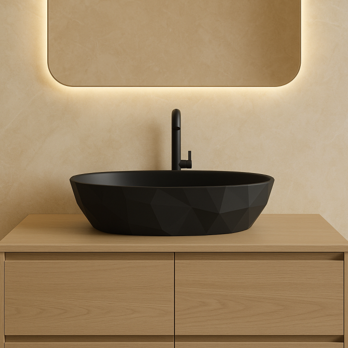 Lavoar pe blat din compozit negru mat 56 cm, oval, 3D,  Foglia Armonia Slim [1]