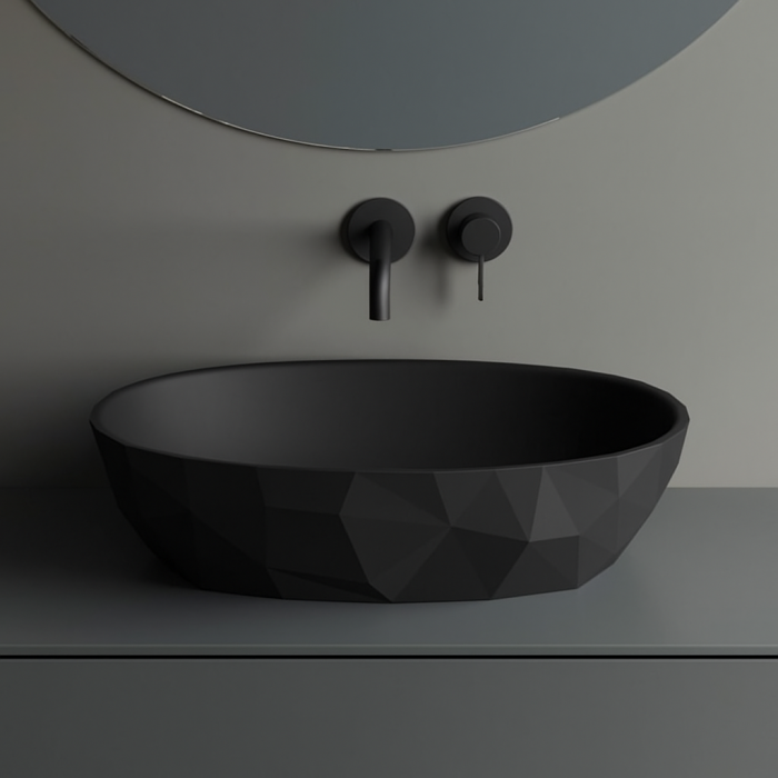 Lavoar pe blat din compozit negru mat 56 cm, oval, 3D,  Foglia Armonia Slim [4]