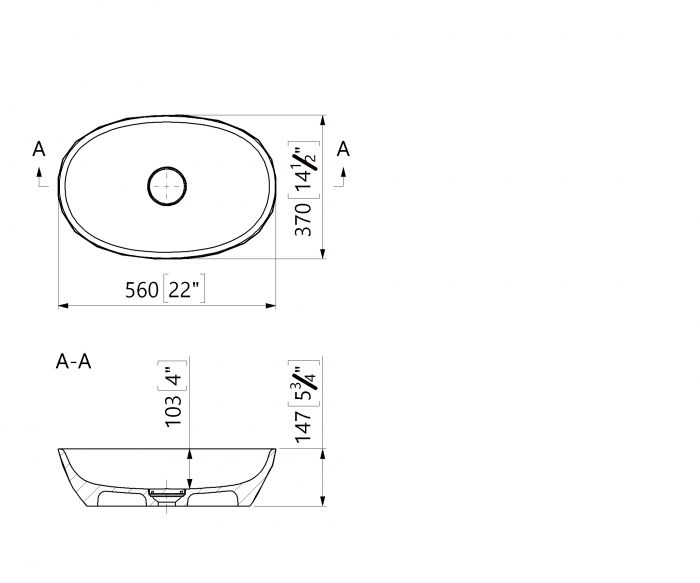 Lavoar pe blat din compozit negru mat 56 cm, oval, 3D,  Foglia Armonia Slim [6]