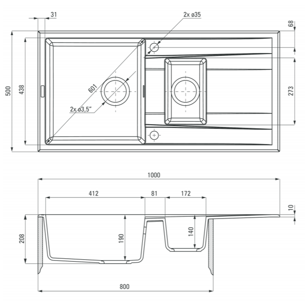 Chiuveta bucatarie compozit doua cuve cu picurator grafit metalic Deante Eridan [2]