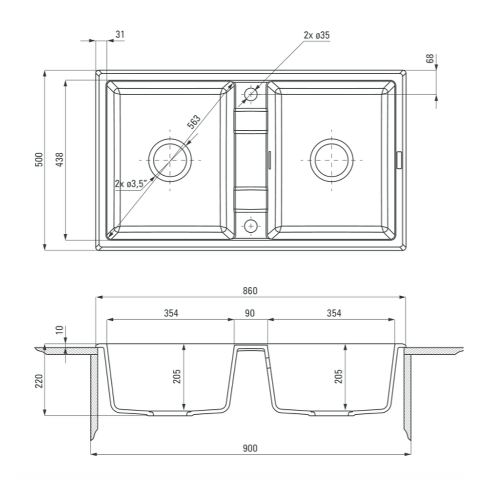 Chiuveta bucatarie compozit doua cuve gri mat Deante Eridan [2]