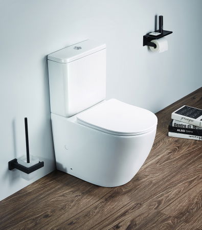 Baie - Set vas wc stativ rimless Foglia Oslo cu rezervor si capac soft close inclus, alb lucios