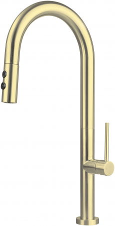 Baterii bucatarie cu dus - Baterie chiuveta bucatarie cu dus extractibil Deante Olfato, auriu periat