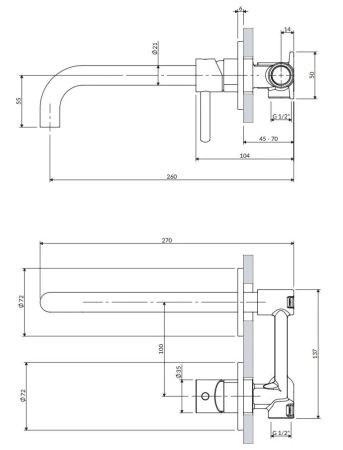 Baterie lavoar încastrată, instalare cu 2 orificii, auriu periat, OMNIRES Y [3]