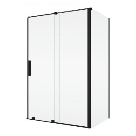 Cabine de dus simple - Cabina dus negru mat 120x80 cm cu usa culisanta, grosime sticla 8 mm, inchidere perete fix, Ronal Amalia