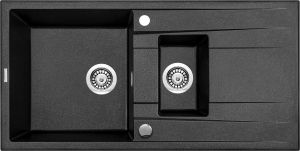 Chiuveta bucatarie compozit doua cuve cu picurator grafit metalic Deante Eridan [0]
