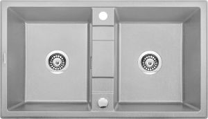 Chiuveta bucatarie compozit doua cuve gri mat Deante Eridan [0]