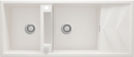 Chiuvete bucatarie compozit - Chiuveta bucatarie compozit doua cuve si picurator, alba, Deante Magnetic