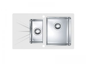 Bucatarie - Chiuveta bucatarie inox doua cuve si sticla securizata alba, cuva dreapta, Alveus Karat 20