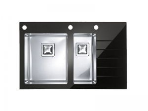 Bucatarie - Chiuveta bucatarie neagra sticla si inox, cuva stanga, Alveus Crystalix 20