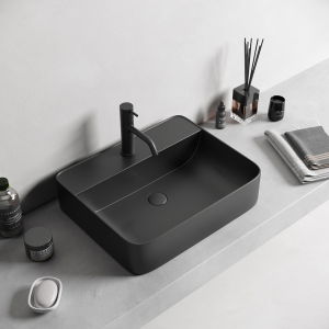 Chiuvete baie - Lavoar baie pe blat, negru mat, dreptunghiular, cu orificiu baterie Foglia Golar