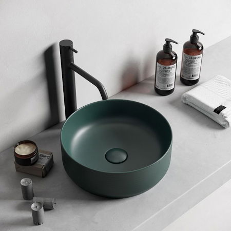 Chiuvete baie - Lavoar baie pe blat, verde inchis mat, rotund, linii 3D Foglia Line