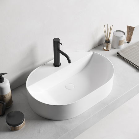 Chiuvete baie - Lavoar baie pe blat, alb, cu orificiu baterie, fara ventil, Foglia Maurice