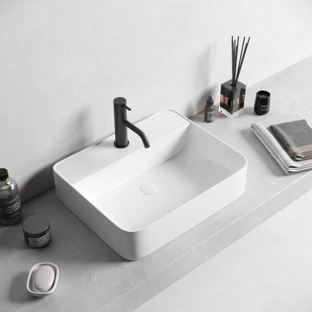 Chiuvete baie - Lavoar baie pe blat, alb lucios, dreptunghiular, cu orificiu baterie Foglia Golar