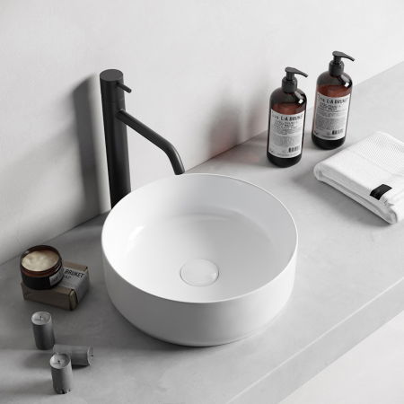 Chiuvete baie - Lavoar baie pe blat, alb, rotund, linii 3D, Foglia Line