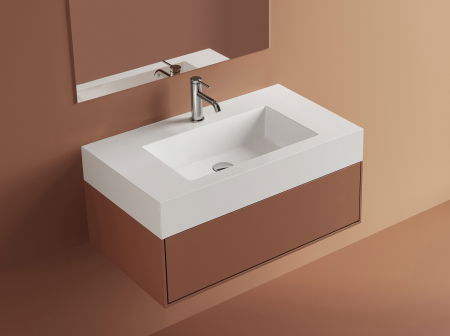 Chiuvete baie - Lavoar compozit 810 x 460 mm incastrat sau suspendat, dreptunghiular, Foglia Cube