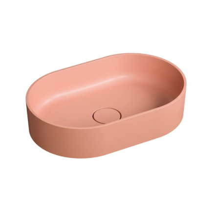 Chiuvete baie - Lavoar compozit cu montare pe blat, 60x38 cm, roz somon mat, Foglia Evo