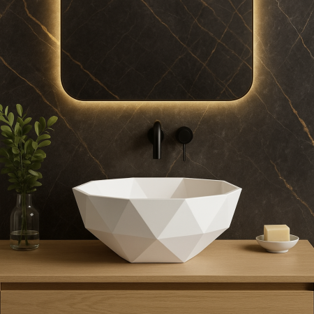 Chiuvete baie - Lavoar de baie compozit cu montare pe blat, alb, oval, Foglia 3D Bowl