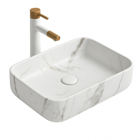 Chiuvete baie - Lavoar efect marmura, dreptunghiular pe blat, Dione Foglia