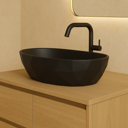 Lavoar pe blat din compozit negru mat 56 cm, oval, 3D,  Foglia Armonia Slim [1]