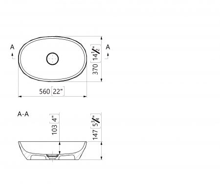 Lavoar pe blat din compozit negru mat 56 cm, oval, 3D,  Foglia Armonia Slim [5]