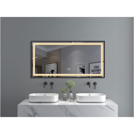 Oglinzi baie - Oglinda baie cu iluminare LED 3 culori, intrerupator Touch, ceas, functie dezaburire, 120x60 cm, rama aluminiu neagra, Belform Infinity