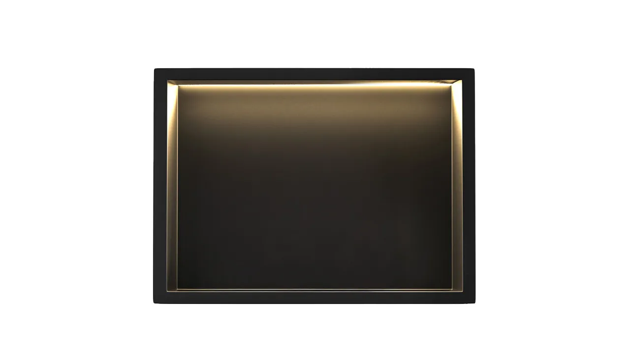Dulapuri de baie suspendate - Raft baie incastrat in perete 30x45 cm, negru mat, cu LED, Rea