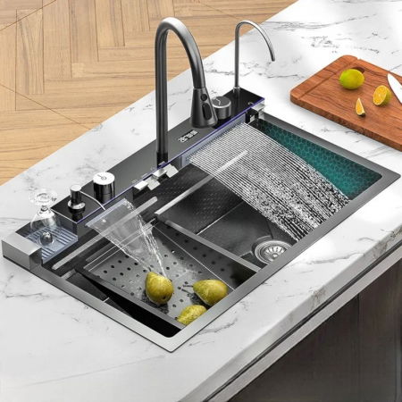 Chiuvete bucatarie inox - Set chiuveta bucatarie multifunctionala, dimensiune 750x460, culoare gri antracit, Top Ceramic