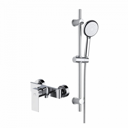 Seturi de dus - Set dus cu bara, furtun si para dus cu 6 functii Deante Boro si baterie dus,  culoare crom, Cersanit Suaro