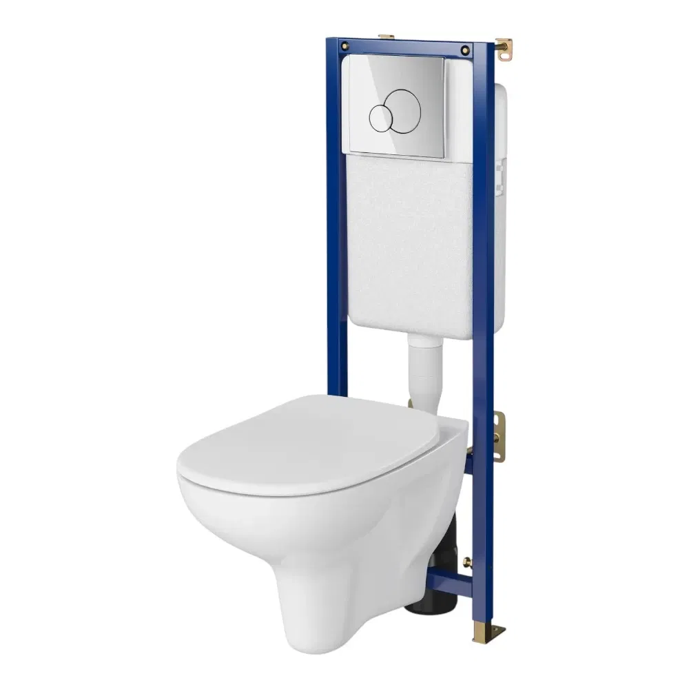 Seturi vas WC suspendat cu rezervor incastrat si clapeta - Set vas de wc suspendat cu capac soft close Arteco Clean On, rezervor incastrat Tech Line Base si clapeta crom lucios