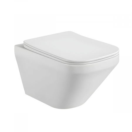 Vase WC - Set vas wc rimless suspendat, dreptunghiular, capac slim softclose, Foglia Bristol