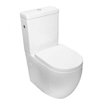 Baie - Set vas wc stativ rimless Fluminia Minerva cu rezervor si capac soft close inclus, alb lucios