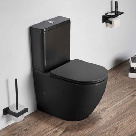 Precomanda - Set vas wc stativ rimless negru mat Foglia Oslo cu rezervor si capac soft close inclus