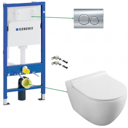 Seturi vas WC suspendat cu rezervor incastrat si clapeta - Set vas wc suspendat rimless cu capac soft close, rezervor incastrat si clapeta Geberit