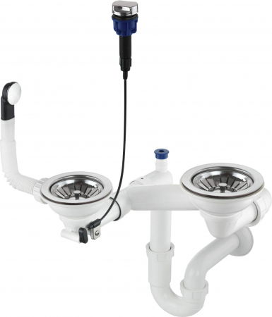 Accesorii chiuvete - Sifon chiuveta bucatarie cu doua cuve crom Deante