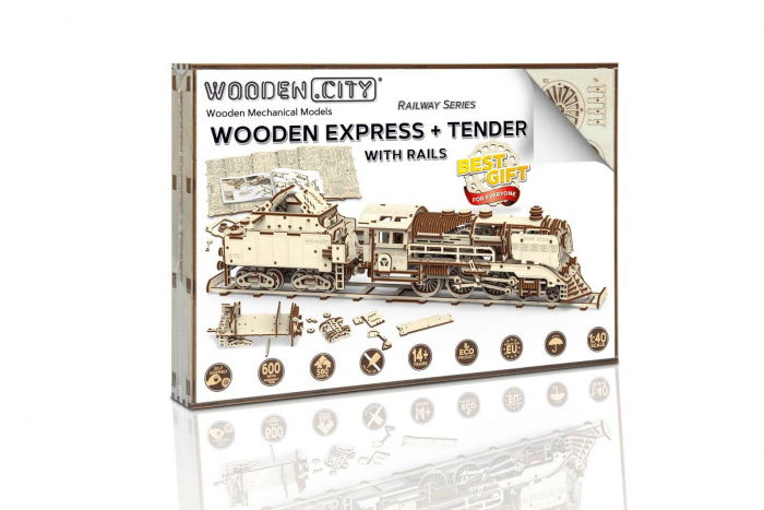 Puzzle mecanic 3D - Tren Expres cu vagon si sine [5]