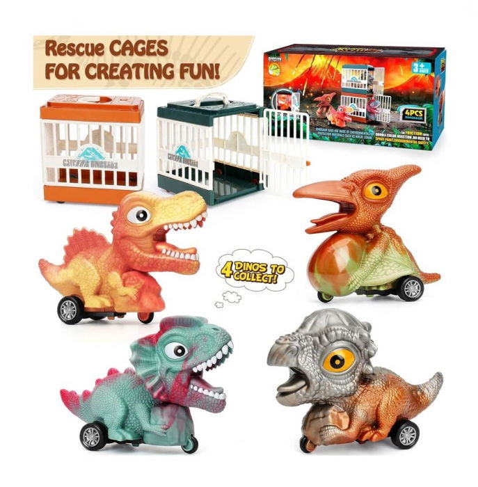 Set 4 masini - Dinozauri captivi in custi interactive [1]