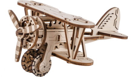Puzzle din lemn Wooden City - Puzzle mecanic 3D - Avion biplan