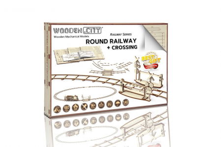 Puzzle din lemn Wooden City - Puzzle mecanic 3D - Sine de tren cu bariera