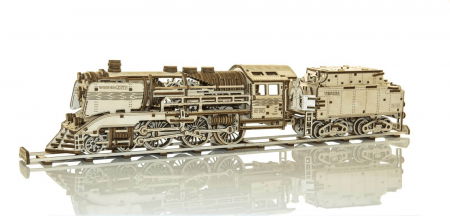 Puzzle din lemn Wooden City - Puzzle mecanic 3D - Tren Expres cu vagon si sine