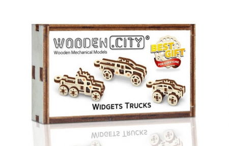 Puzzle din lemn Wooden City - Set puzzle mecanic 3D - Camioane (3 buc)