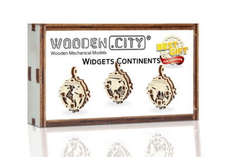 Puzzle din lemn Wooden City - Set puzzle mecanic 3D - Continente (3 buc)