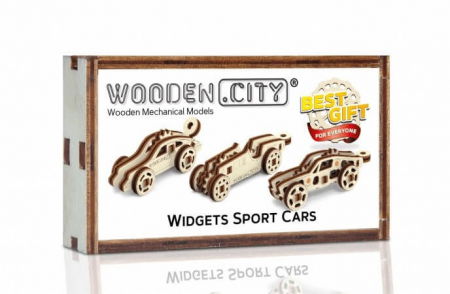 Puzzle din lemn Wooden City - Set puzzle mecanic 3D - Masini sport (3 buc)