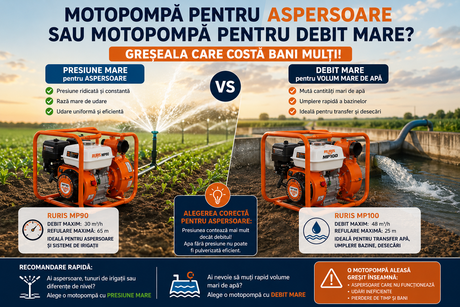 Motopompa pentru aspersoare sau debit mare