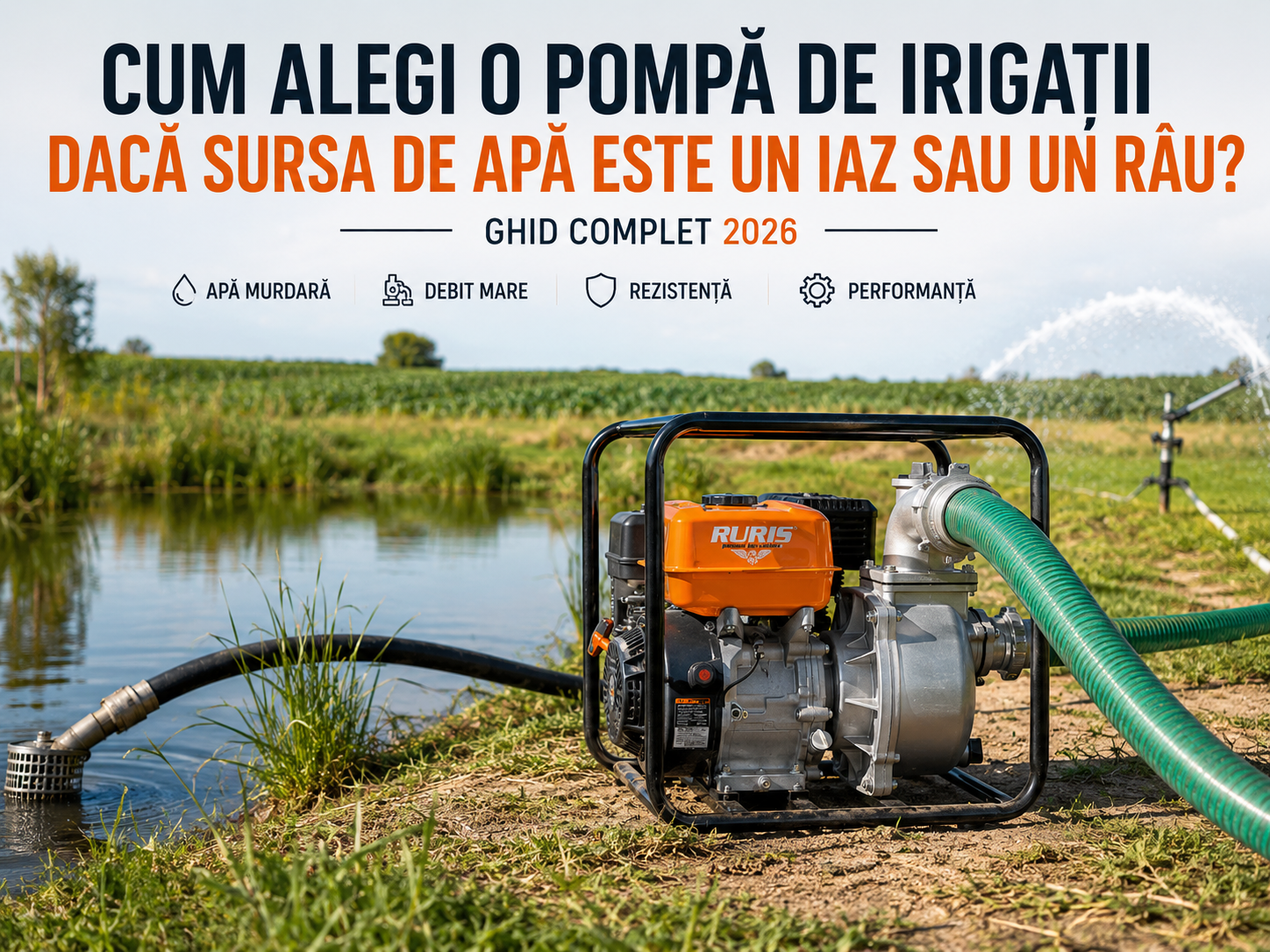 Pompa irigatii apa murdara din iaz sau rau