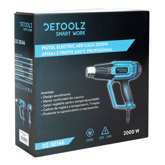 Pistol aer cald profesional Detoolz DZ-SE146, 2000 W 3 trepte 600ᵒC [8]